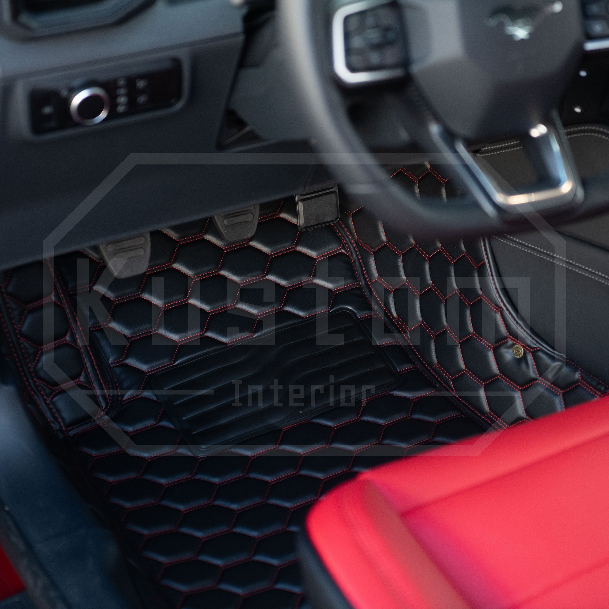 2010-2014 Ford Mustang Honeycomb Leather Floor Mat