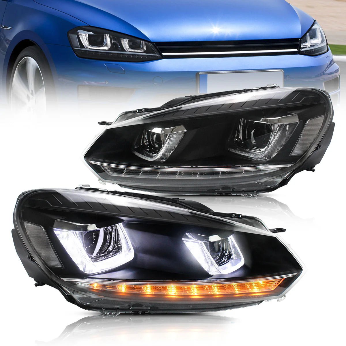 2008-2014 VW Golf Mk6 GTI Style LED Headlights (Halogen Models)