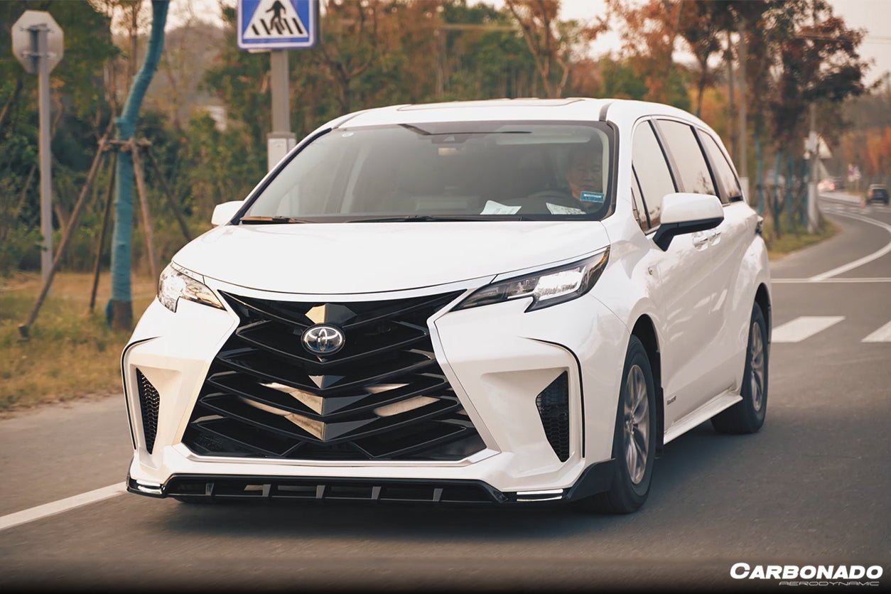 2021 - 2025 Toyota Sienna Thunder Style PP Front Bumper with Lip and Grills and LED Light