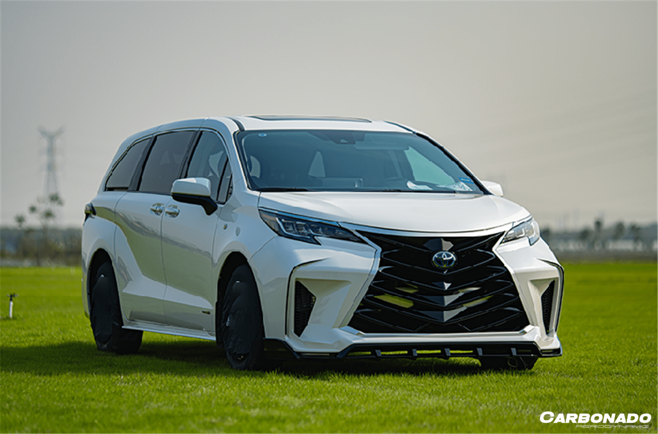 2021 - 2025 Toyota Sienna Thunder Style PP Front Bumper with Lip and Grills and LED Light