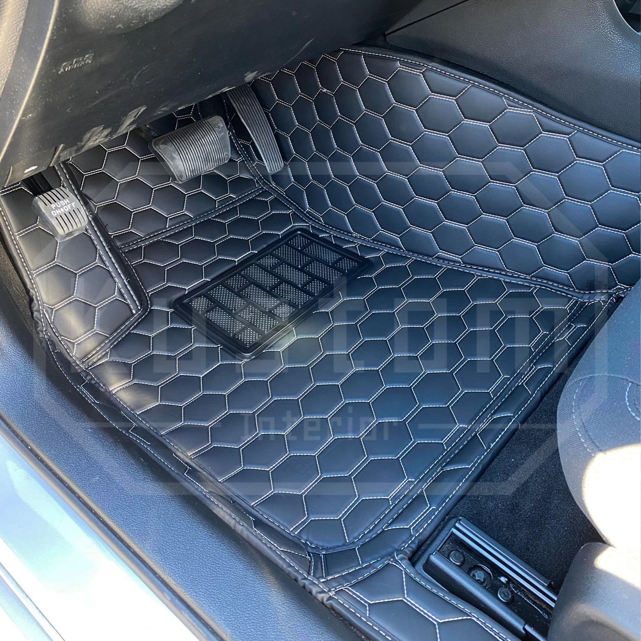 2015-dodge-charger-custom-honeycomb-leather-floor-mat-linersBlack W/ Red Stitching