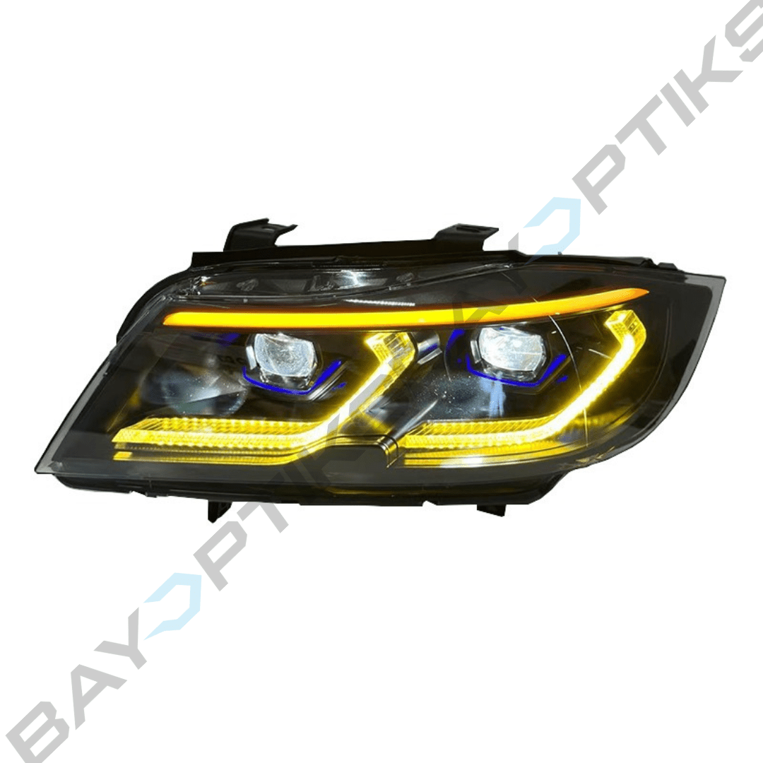BMW 3 Series E90 Black Shadow Sedan Laser Style Yellow White Amber LED Headlights 2005-2012