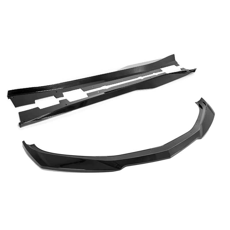 Chevrolet Camaro 6th Gen SS ZL1 Conversion Gloss Black Carbon Fiber Front Lip Splitter Side Skirts Kit 2016-2018