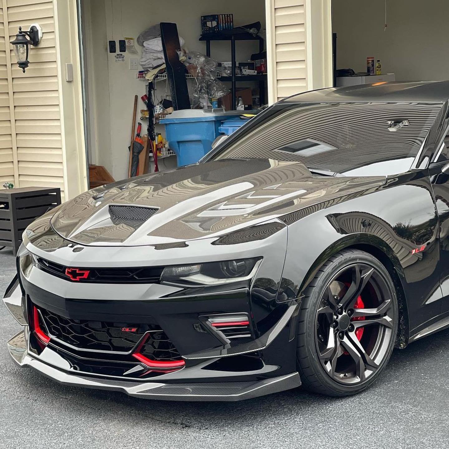 Chevrolet Camaro 6th Gen SS ZL1 Conversion Gloss Black Carbon Fiber Front Lip Splitter 2016-2018