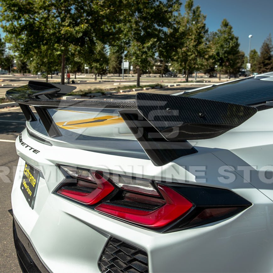 Chevrolet Corvette C8 GM Factory Style Dry Carbon Fiber Rear Spoiler Side Winglets 2020-Up