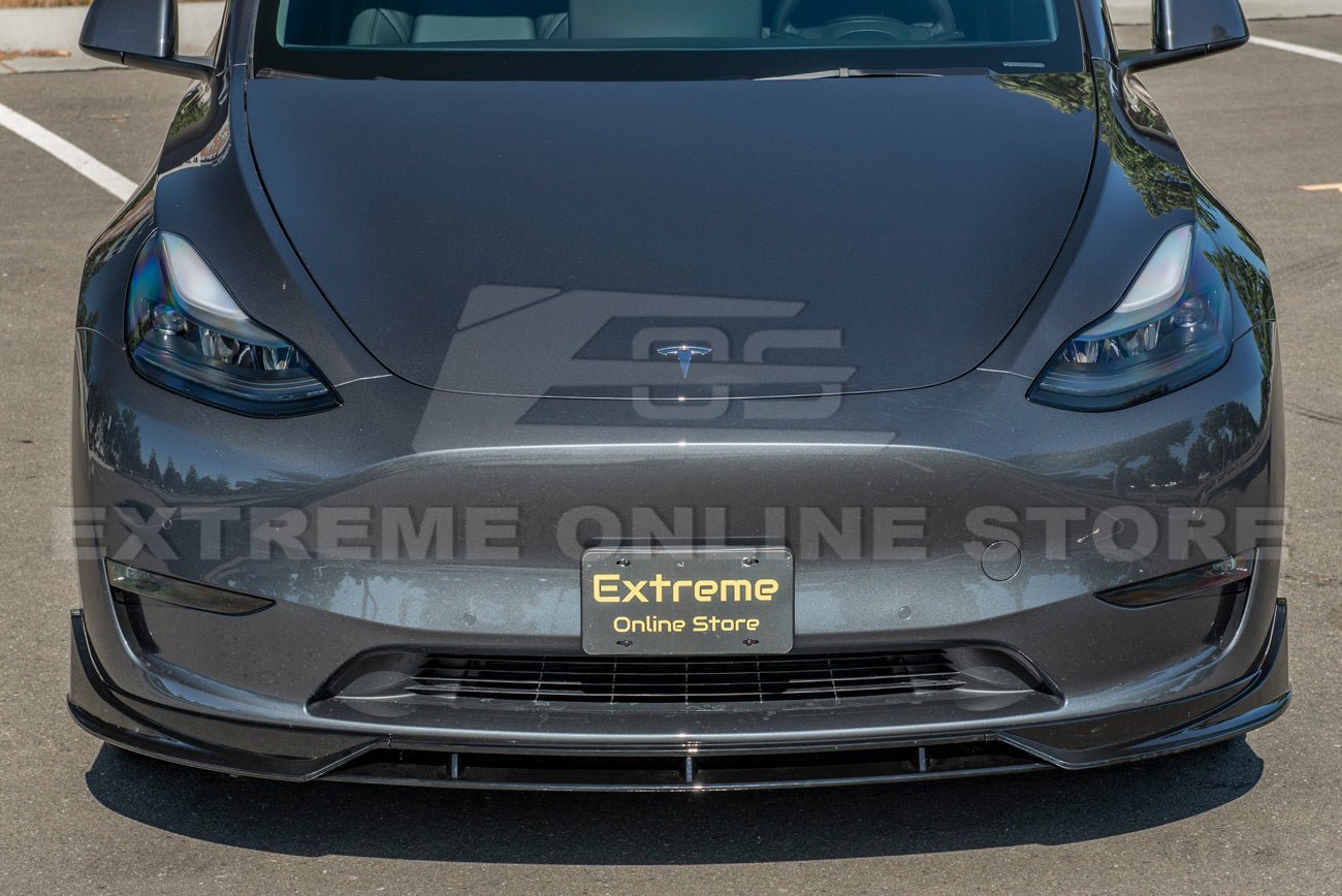 Tesla Model Y Performance Style Gloss Black Front Splitter Lip Side Skirts Kit 2020-2024