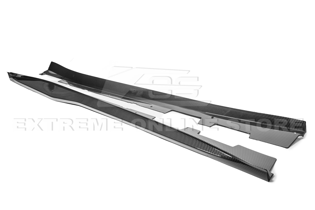 Chevrolet Camaro 6th Gen ZL1 Conversion Gloss Black Carbon Fiber Front Lip Splitter Side Skirts Kit 2019-2024