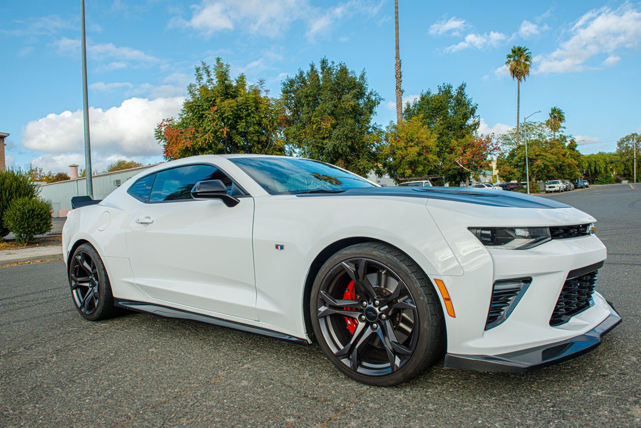 Chevrolet Camaro 6th Gen SS ZL1 Conversion Gloss Black Carbon Fiber Front Lip Splitter Side Skirts Kit 2016-2018