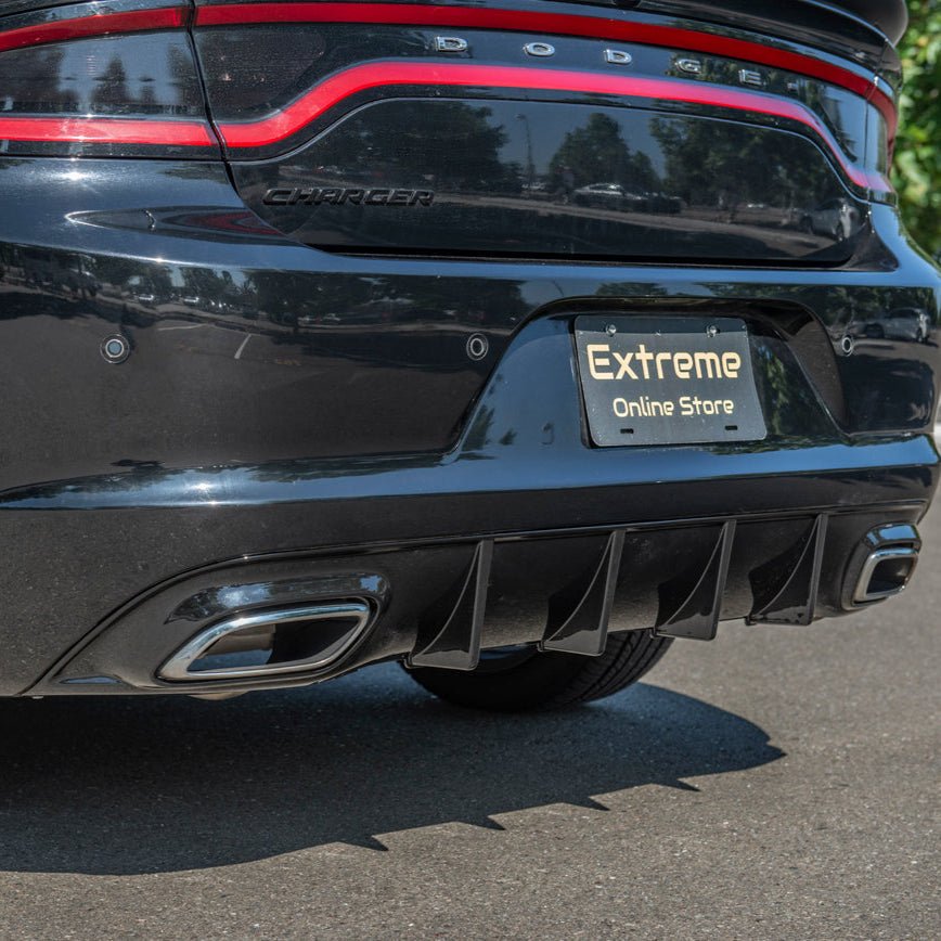 Dodge Charger LD SRT Style Matte Gloss Black Rear Bumper Dual Exhaust Diffuser Base Models 2015-2024