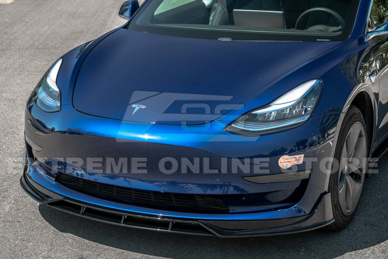 Tesla Model 3 Performance Style Gloss Black Front Splitter Side Skirts Kit 2017-2023