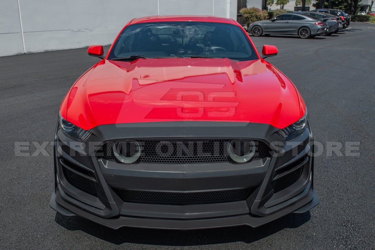 Ford Mustang S550 GT500 Style Primed Black Front Bumper Kit with LED Grille 2015-2017