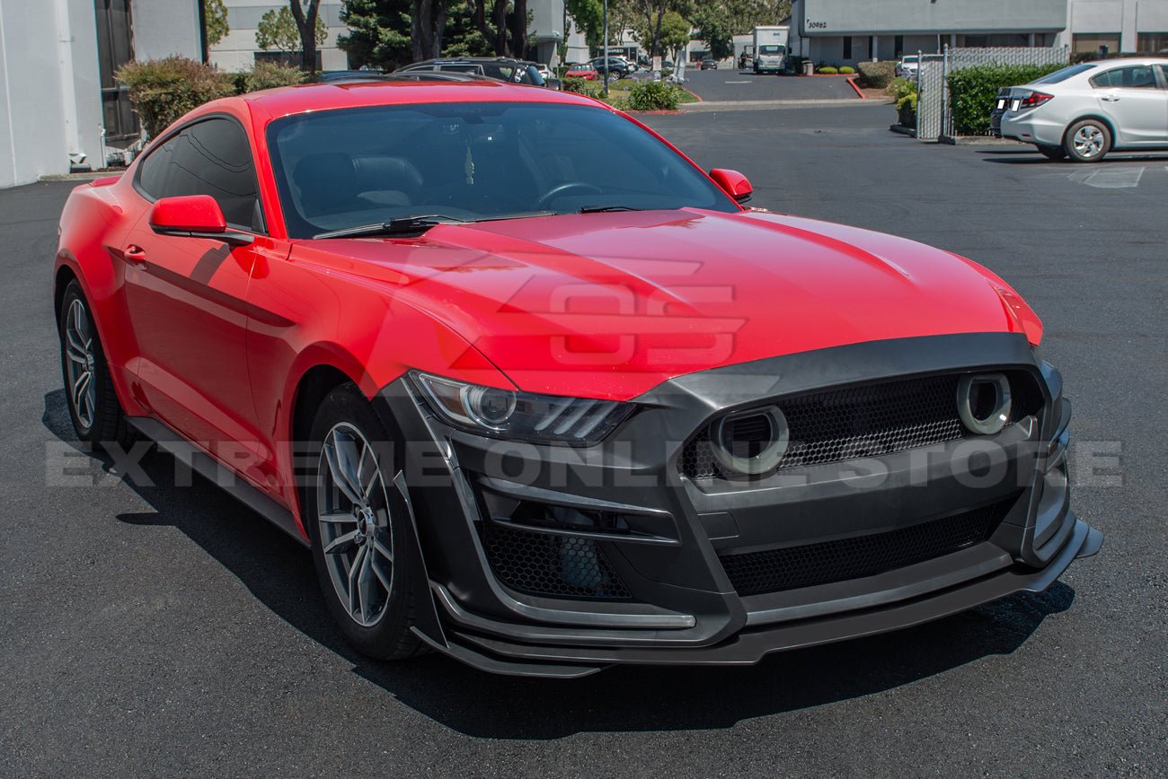 Ford Mustang S550 GT500 Style Primed Black Front Bumper Kit with LED Grille 2015-2017