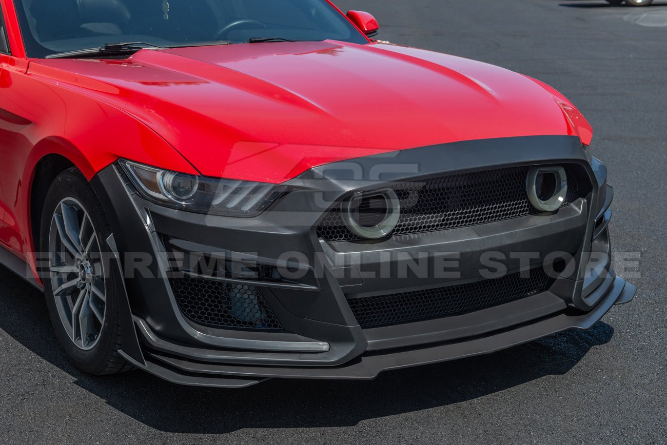 Ford Mustang S550 GT500 Style Primed Black Front Bumper Kit with LED Grille 2015-2017