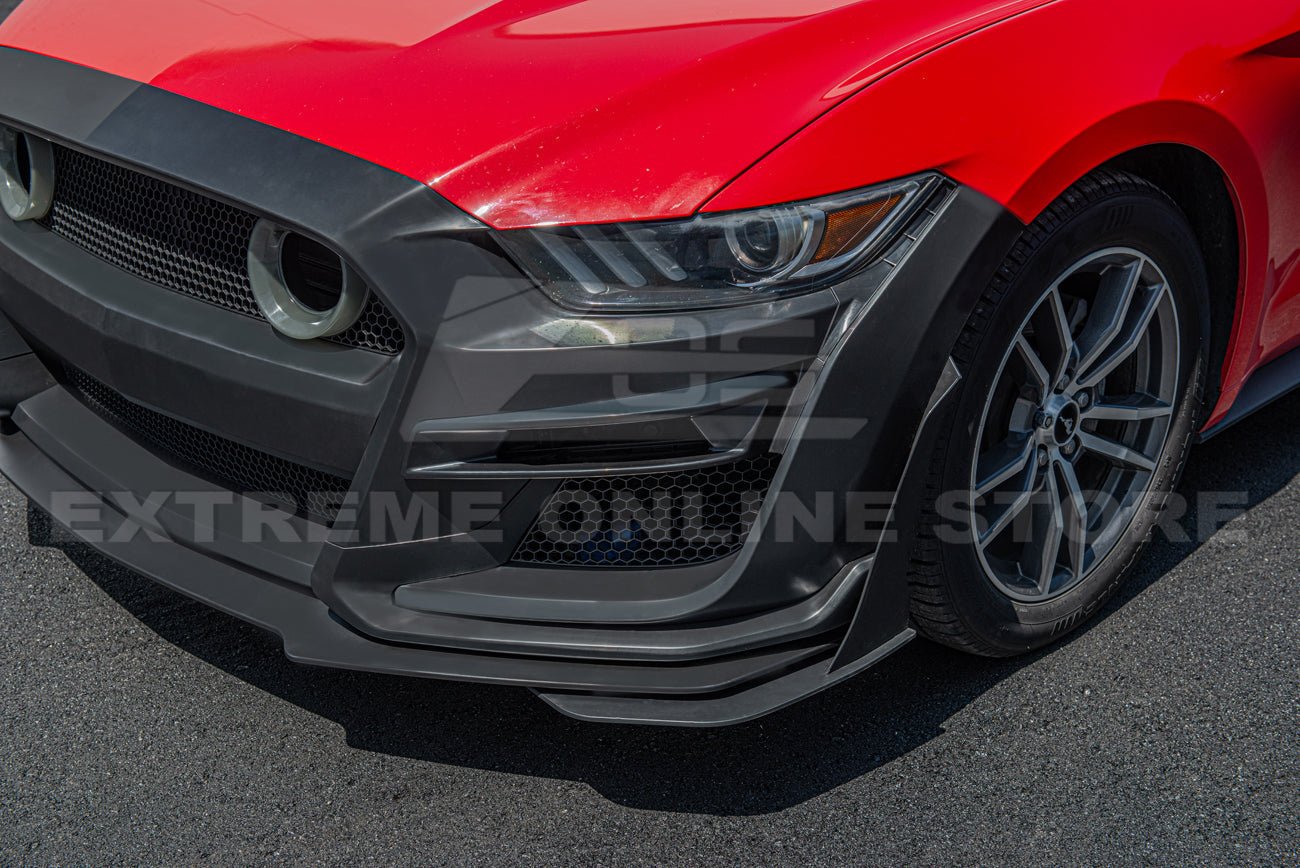 Ford Mustang S550 GT500 Style Primed Black Front Bumper Kit with LED Grille 2015-2017