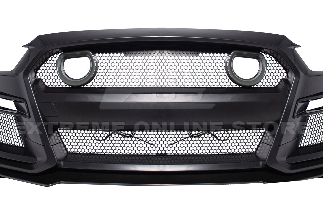 Ford Mustang S550 GT500 Style Primed Black Front Bumper Kit with LED Grille 2015-2017
