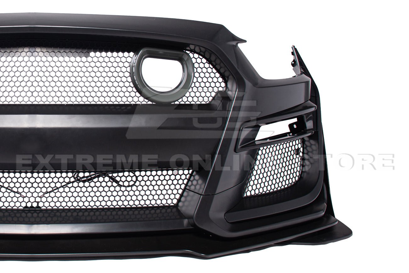 Ford Mustang S550 GT500 Style Primed Black Front Bumper Kit with LED Grille 2015-2017