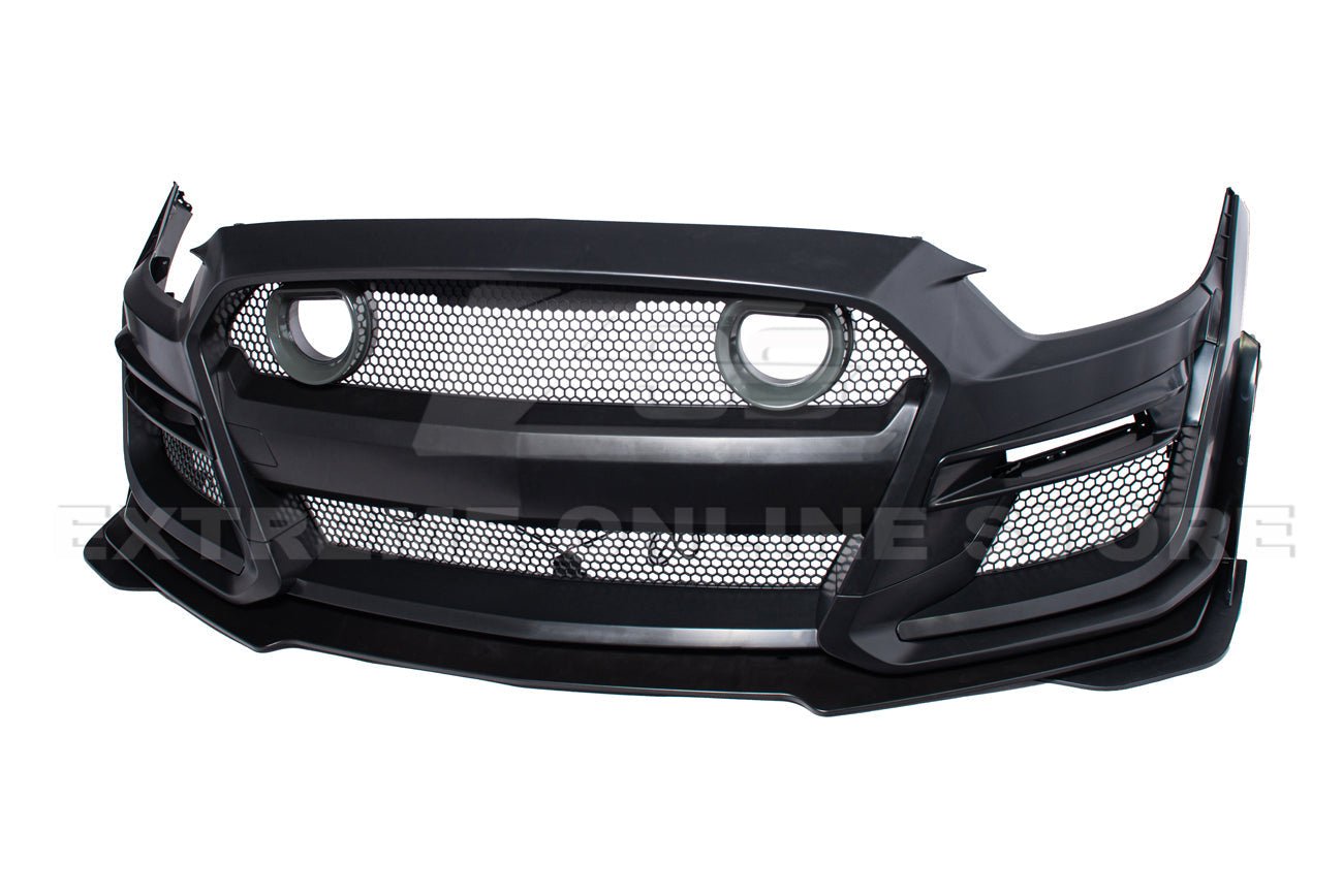 Ford Mustang S550 GT500 Style Primed Black Front Bumper Kit with LED Grille 2015-2017