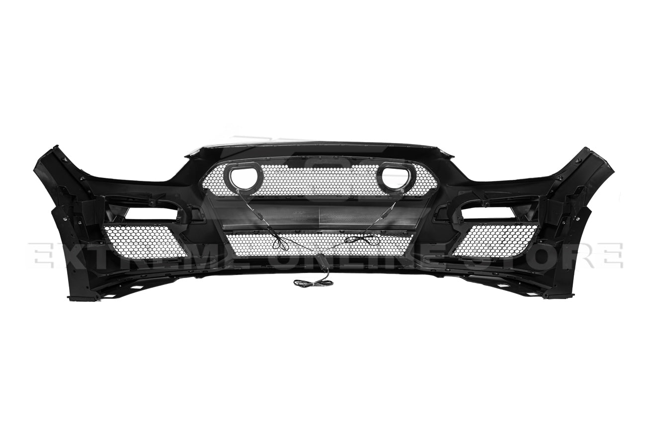 Ford Mustang S550 GT500 Style Primed Black Front Bumper Kit with LED Grille 2015-2017