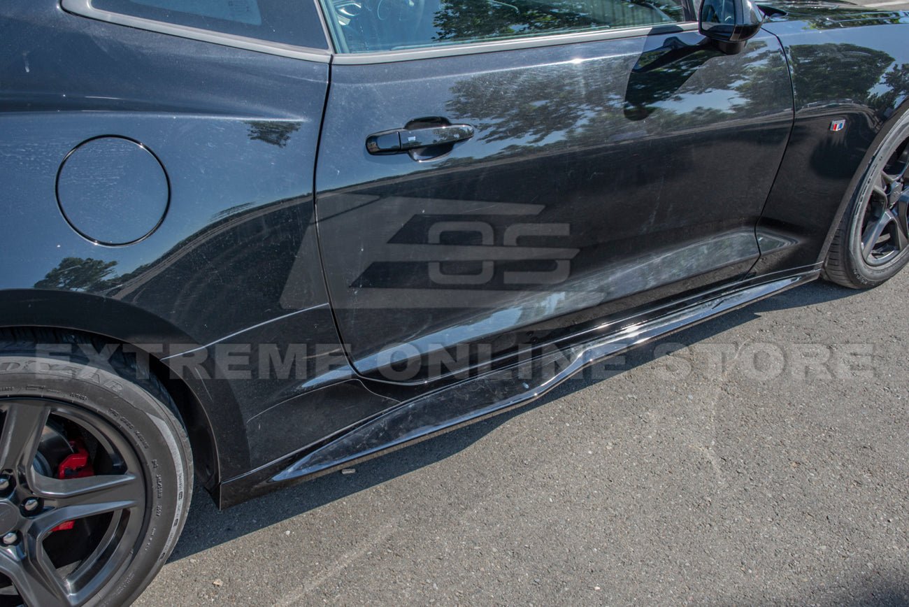 Chevrolet Camaro 6th Gen ZL1 Conversion Gloss Black Carbon Fiber Front Lip Splitter Side Skirts Kit 2019-2024