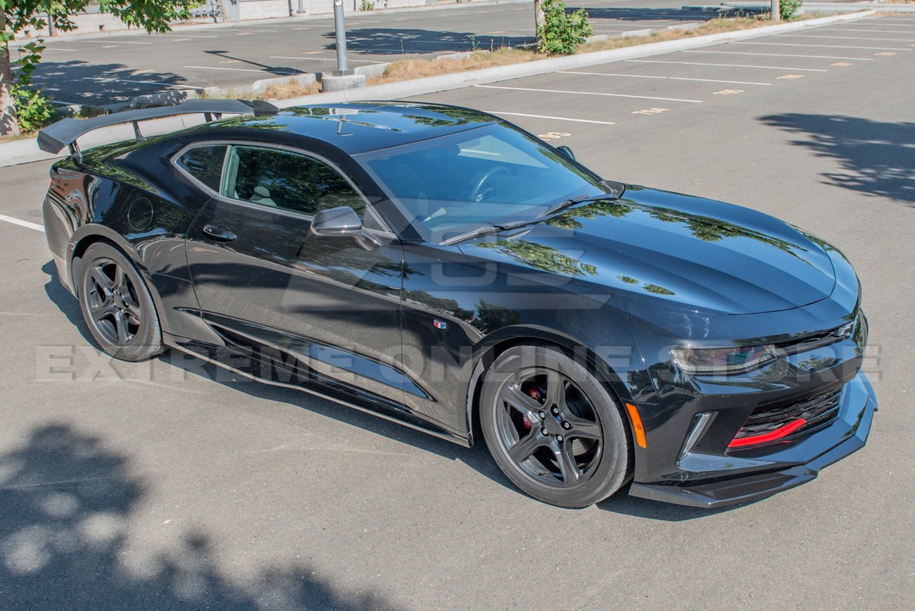 Chevrolet Camaro 6th Gen ZL1 Conversion Gloss Black Carbon Fiber Front Lip Splitter Side Skirts Kit 2019-2024
