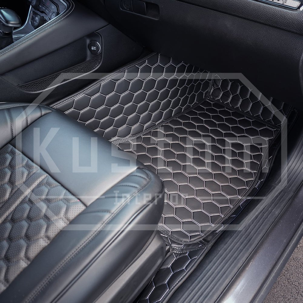 2015-dodge-challenger-honeycomb-leather-floor-matBlack W/ Red Stitching