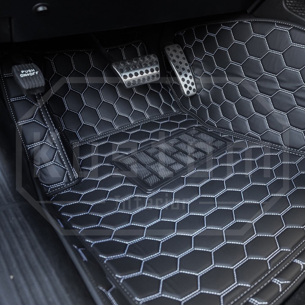 2015-dodge-challenger-honeycomb-leather-floor-matBlack W/ Red Stitching