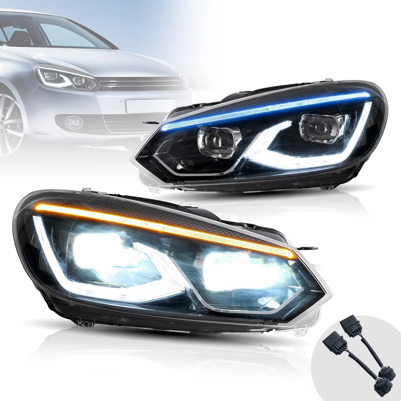 2009-2014 VW Golf Mk6 R-Style LED Headlights (Halogen Models)