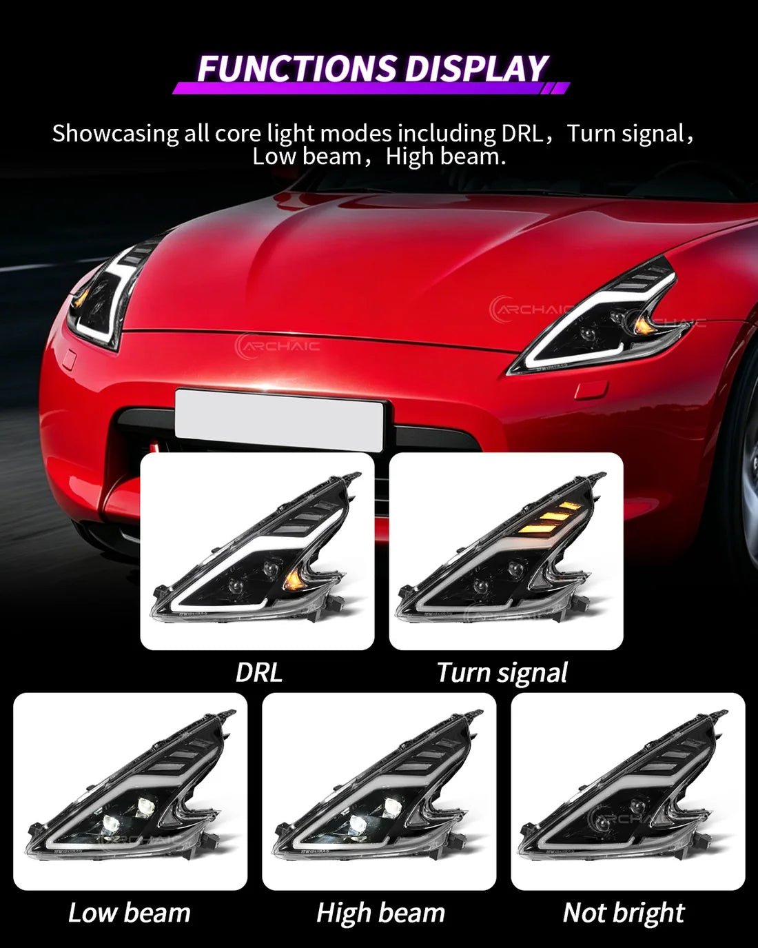 Nissan 370Z Fairlady Z Z34 Full LED Headlights with Startup Animation DRL 2008-2020