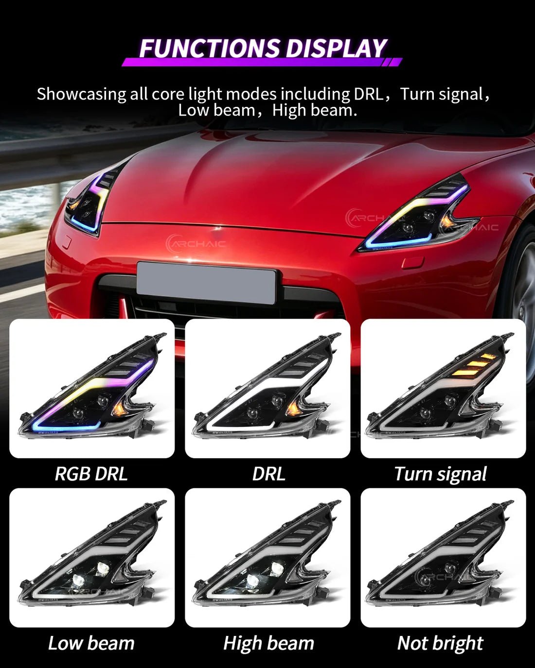 Nissan 370Z Fairlady Z Z34 RGB LED Headlights with App Control 2008-2020