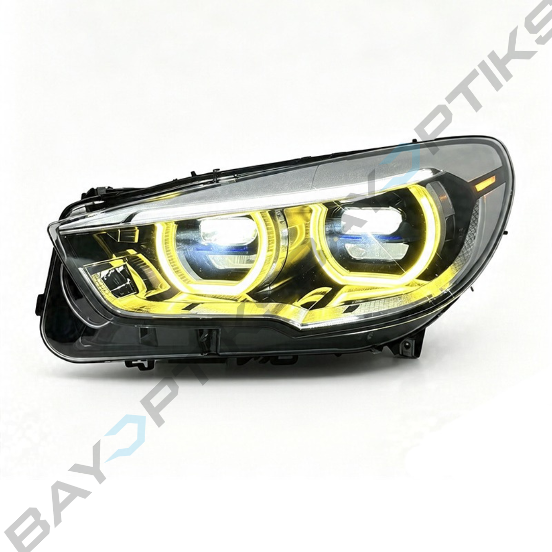 BMW 5 Series GT F07 Laser Style LED Headlights with Yellow/White Angel Eyes 2010-2017