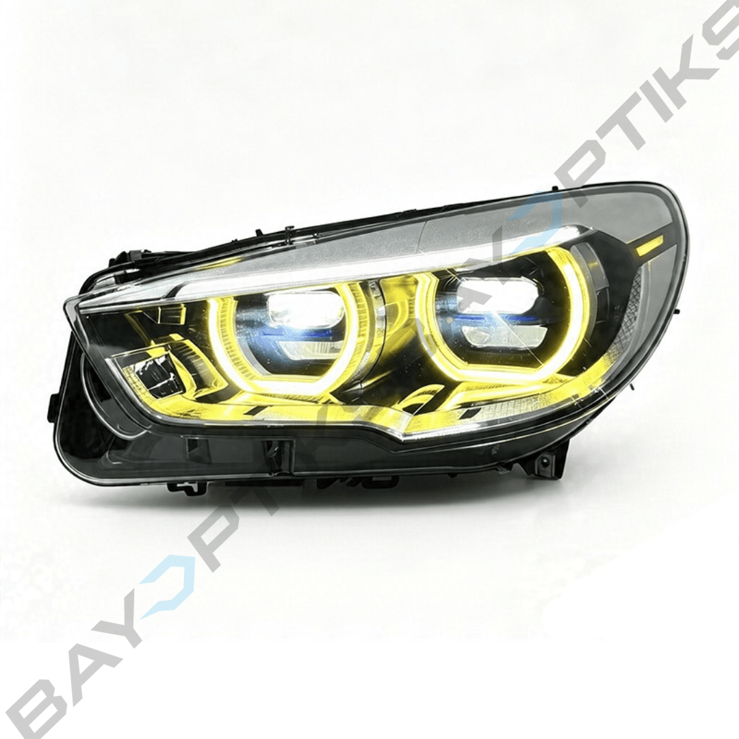 BMW F07 5 Series GT Laser Style LED Headlights with Yellow/White Angel Eyes 2010-2017