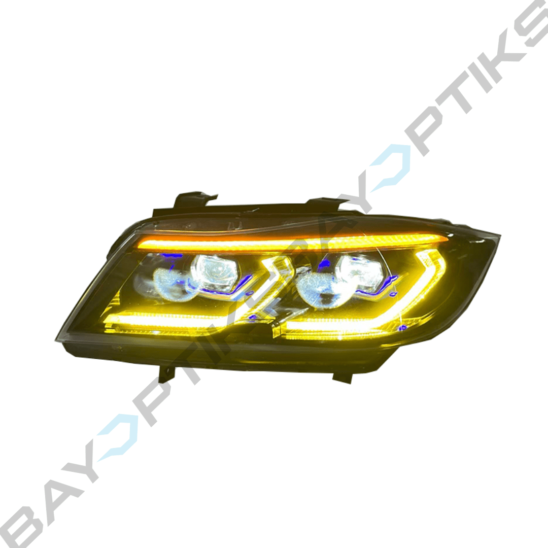E90 3 Series Sedan Laser Style CSL Yellow/White Sequential LED Headlights Shadowline Version (2005 - 2012)