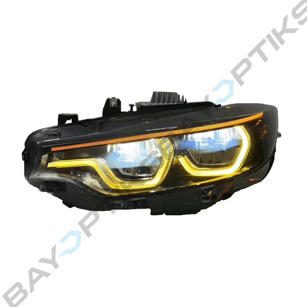 BMW 4 Series F32 M3 F80 M4 F82 Black Shadow Ikon Style Yellow White Red Tri Color LED Headlights 2014-2020