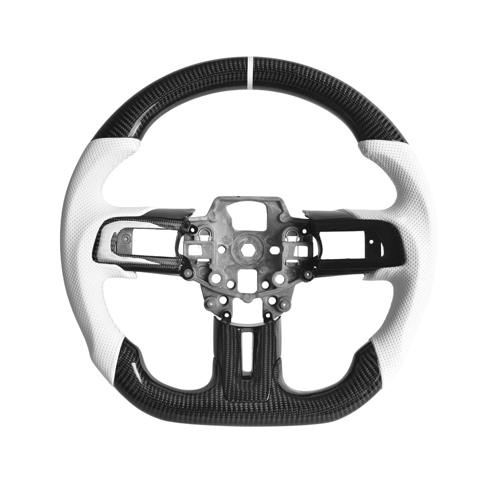 Mustang S550 White Leather White Stitching Carbon Fiber Steering Wheel (2015–2023)
