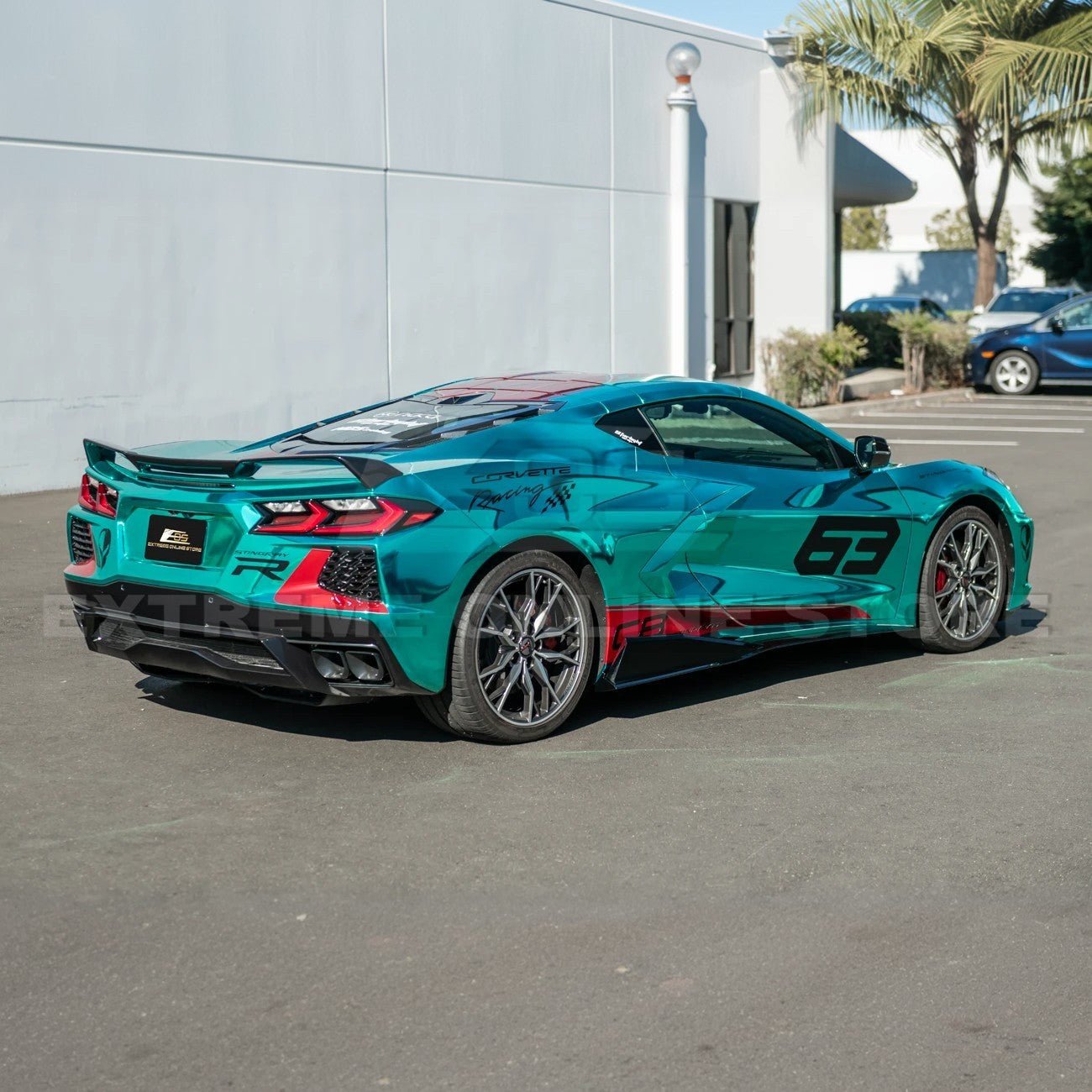 Close-up image of 2020-Up Corvette C8 5VM Style 2PCS Carbon Fiber Side Skirts Rocker Panel – enhances aerodynamics and gives the C8 a sleek, aggressive look.