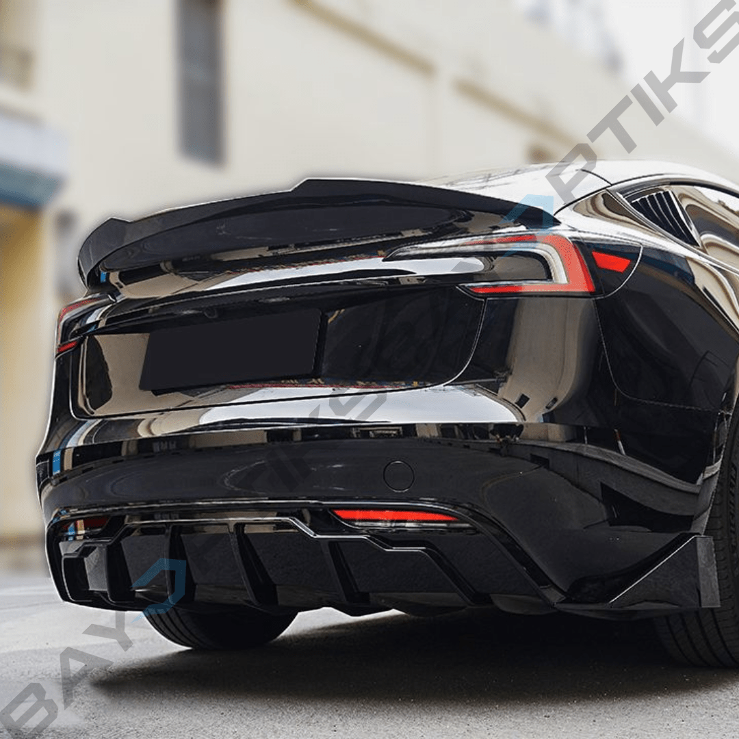 2024-2025 Tesla Model 3 Highland V Style Gloss Black Rear Diffuser W/ Extensions
