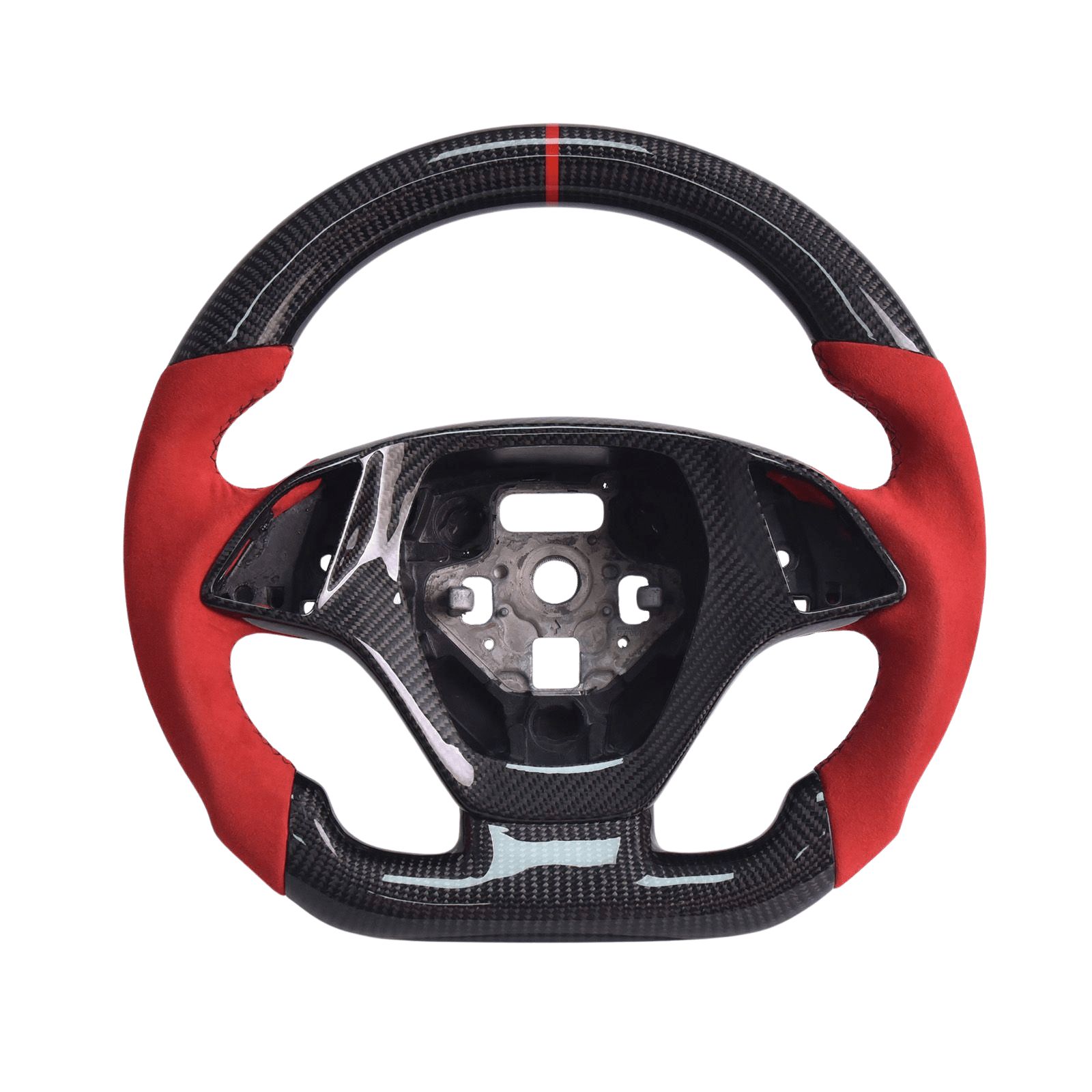 Chevrolet Corvette C7 Forged Carbon Fiber Steering Wheel Red Suede Leather Black Stitching 2014-2019
