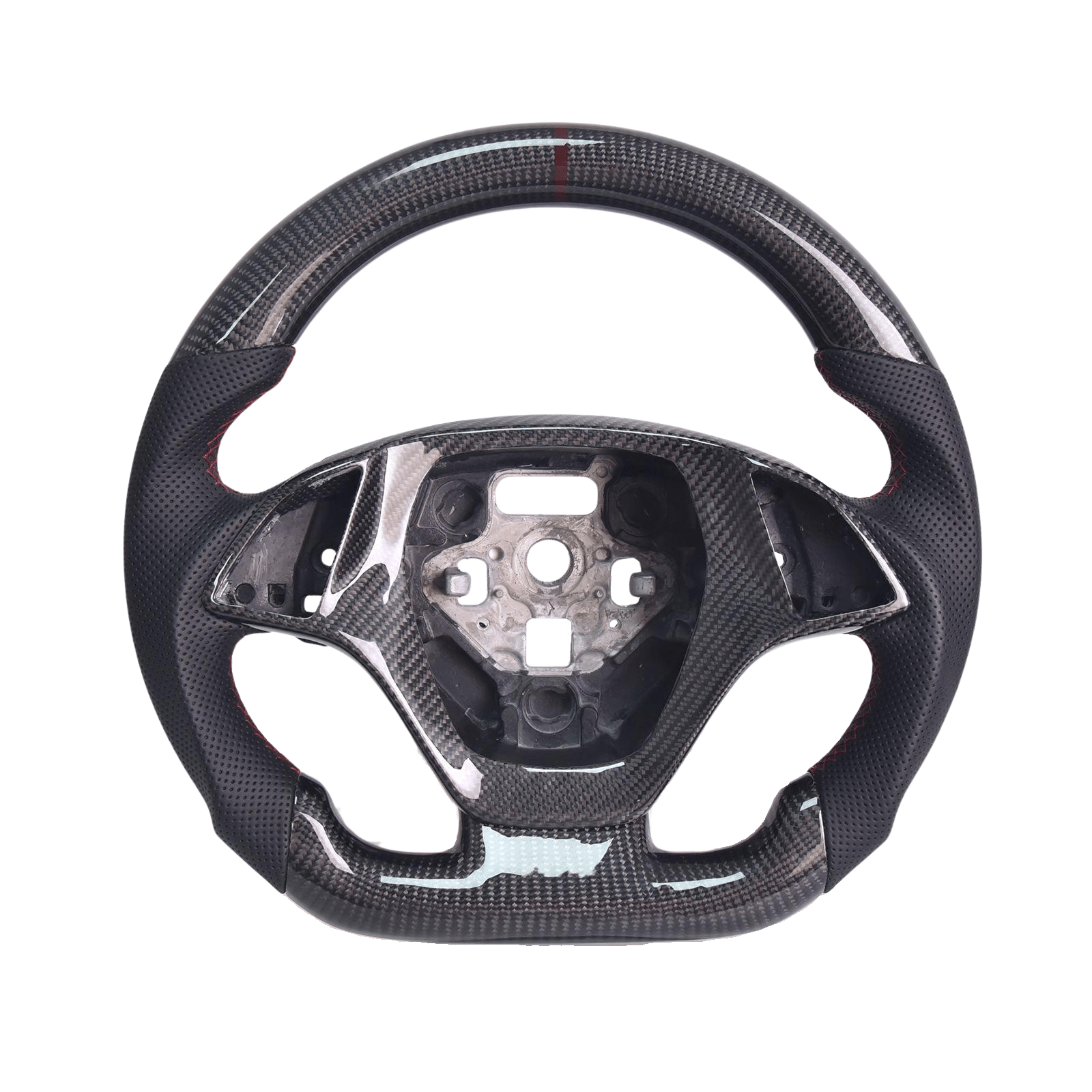 Chevrolet Corvette C7 Carbon Fiber Steering Wheel Black Leather Red Stitching Bronze Center Stripe 2014-2019