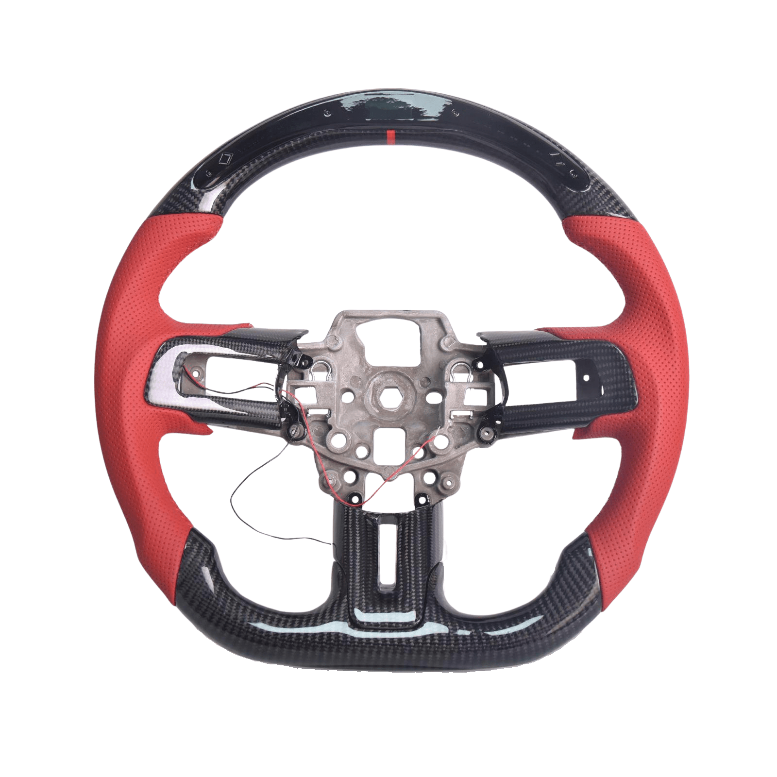 Ford Mustang S550 Carbon Fiber LED Steering Wheel Red Suede 2015–2023