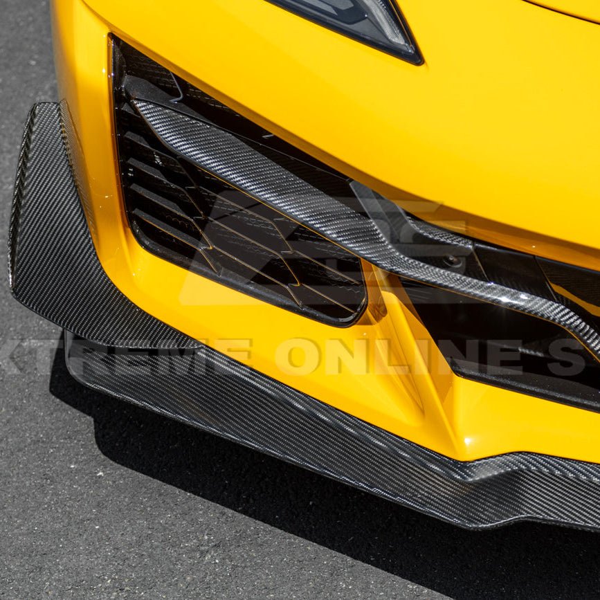 Chevrolet Corvette C8 Z06 Z07 Style Dry Carbon Fiber Extended Front Lip Splitter Canards 2023-Present