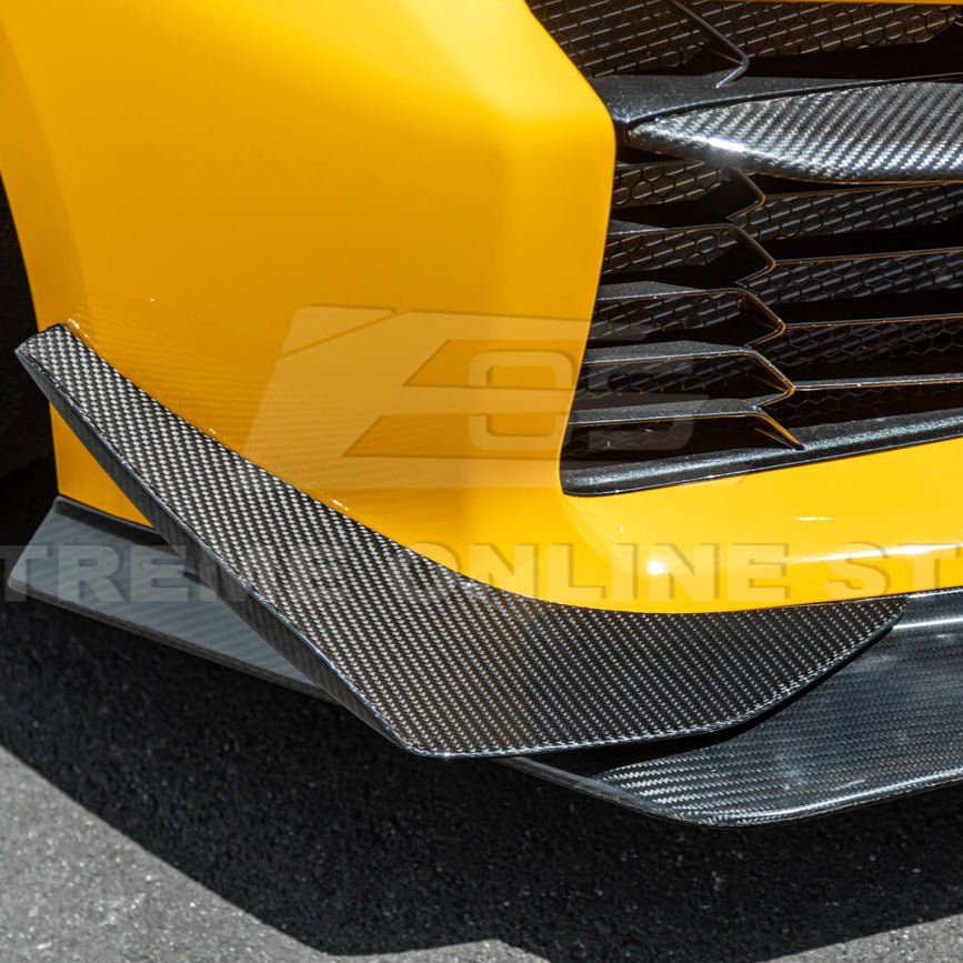 Chevrolet Corvette C8 Z06 Z07 Style Dry Carbon Fiber Extended Front Lip Splitter Canards 2023-Present