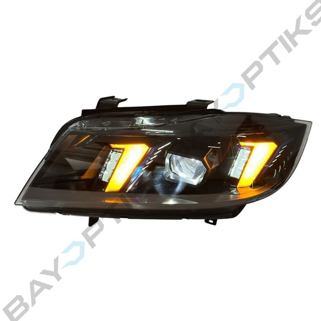 BMW E90 3 Series Snake Eyes Yellow White Amber Tri-Color LED Headlights 2005-2012