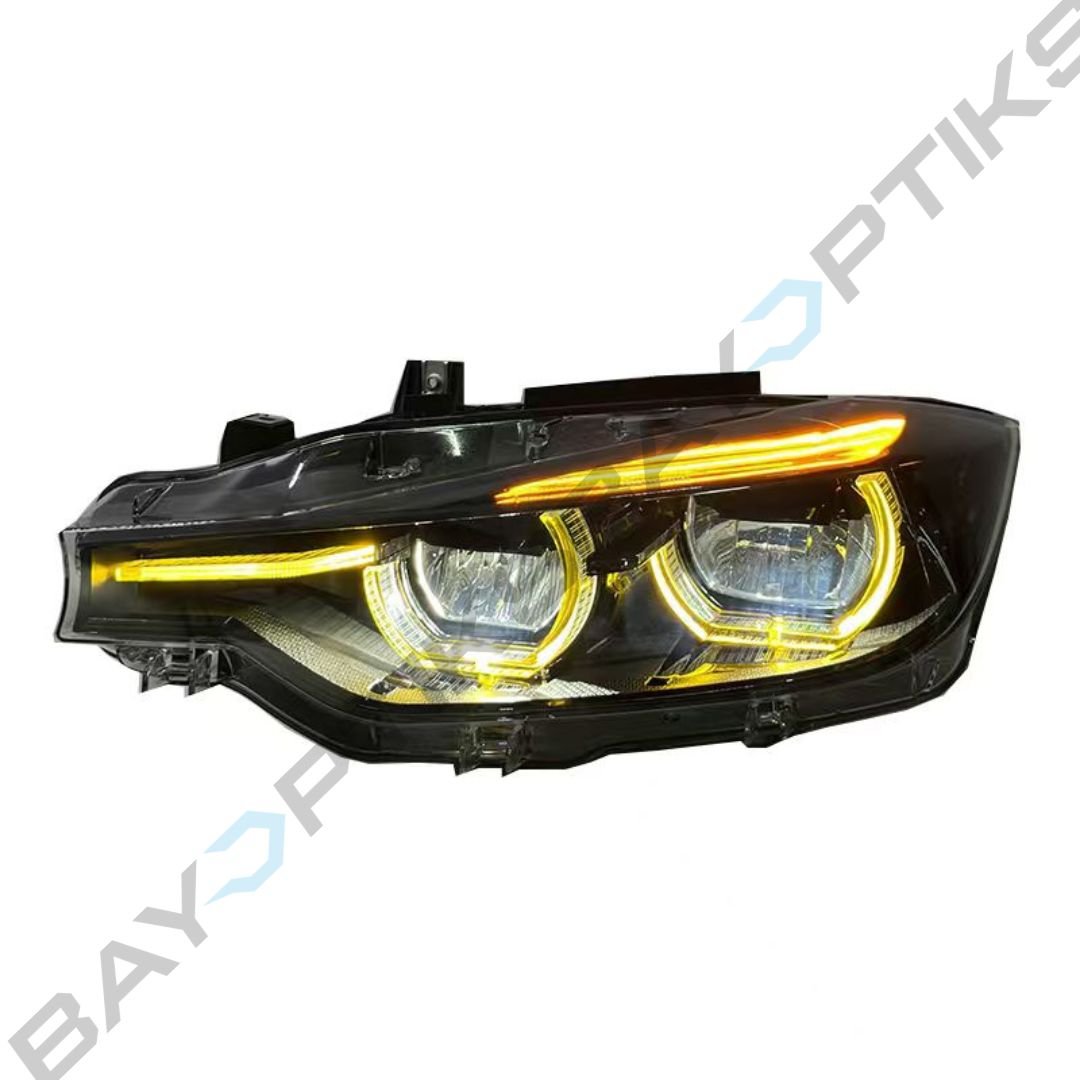 BMW 3 Series F30 Black Shadow Line LCI Style Tri-Color Headlights 2013-2018