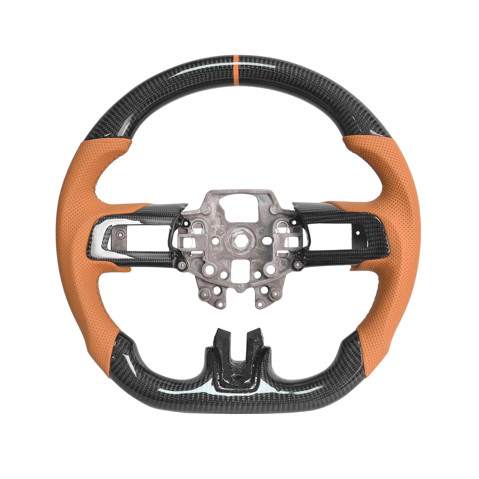Mustang S550 Brown Leather Brown Stitching Carbon Fiber Steering Wheel (2015–2023)