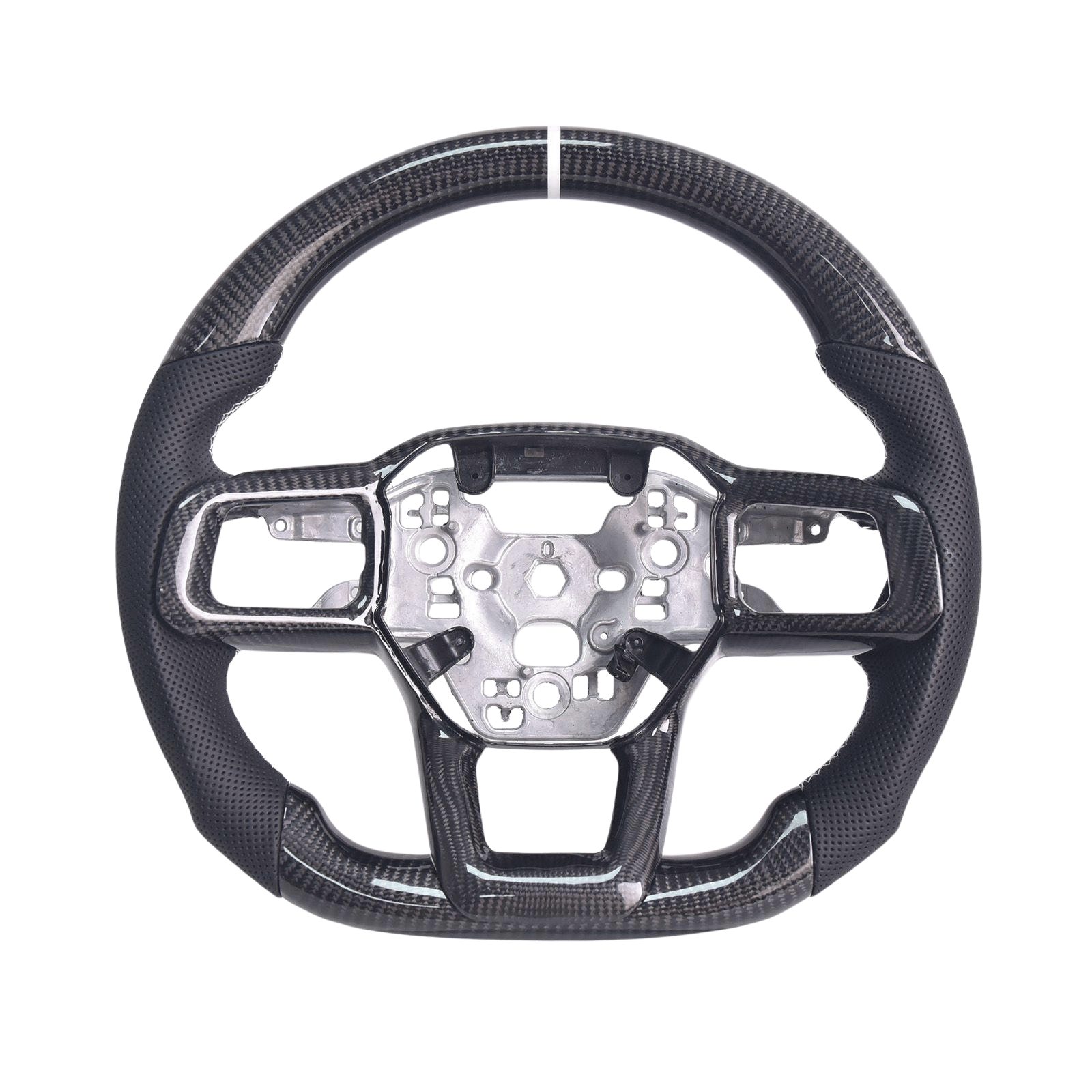 Ford Mustang S650 Carbon Fiber Steering Wheel Black Leather White Stitching 2024-Up
