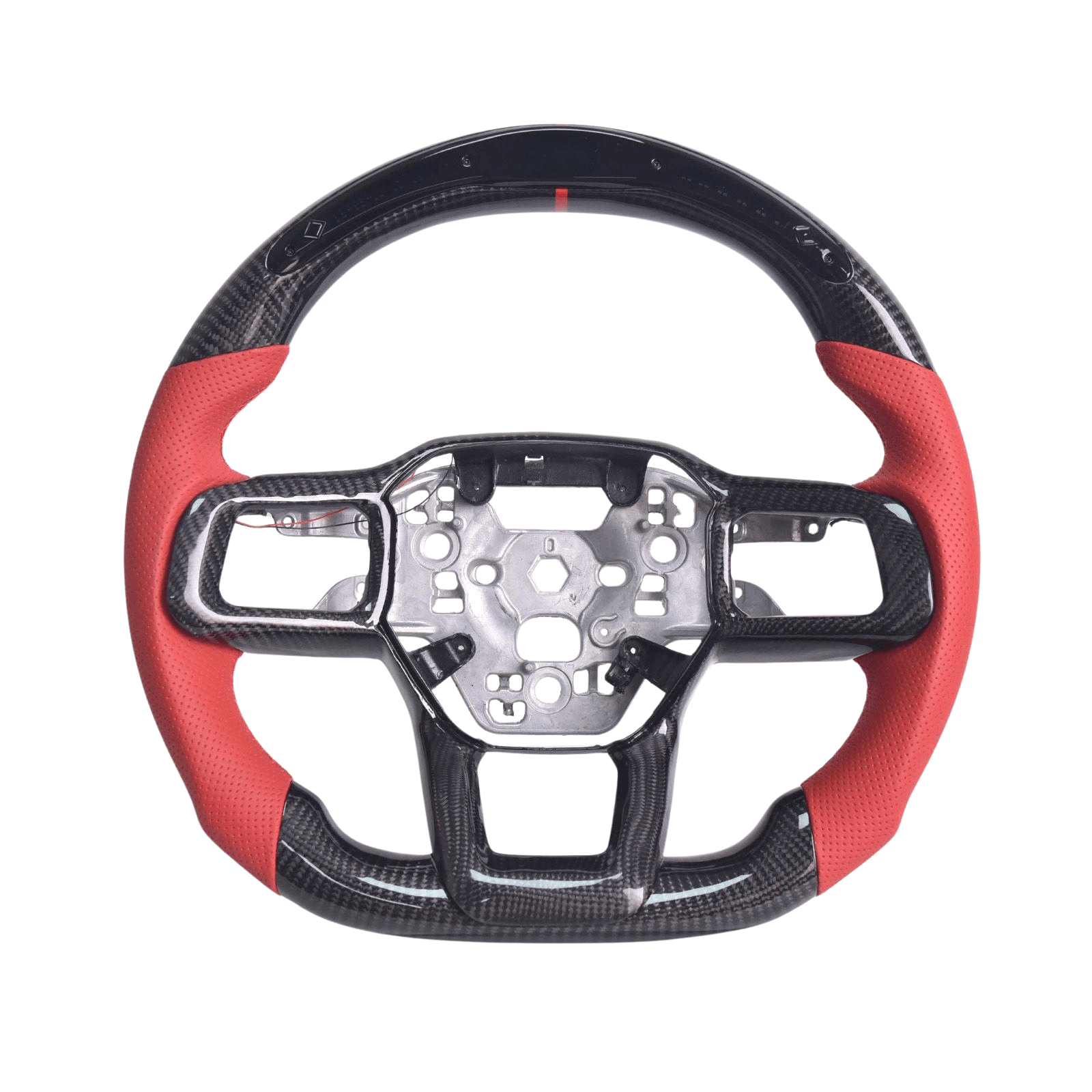 Ford Mustang S650 LED Carbon Fiber Steering Wheel Red Leather Red Stitching 2024-Up