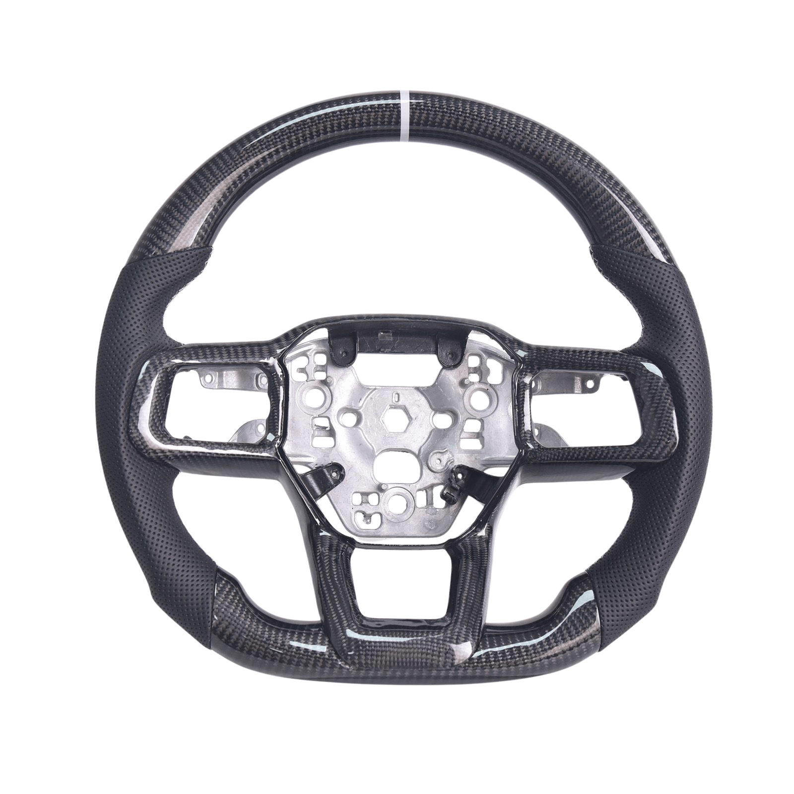 Ford Mustang S650 Carbon Fiber Steering Wheel Black Leather Gray Stitching 2024-Up