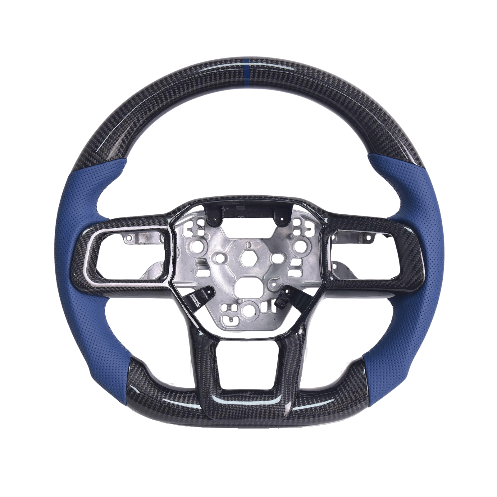 Ford Mustang S650 Carbon Fiber Steering Wheel Blue Leather Blue Stitching 2024-Up