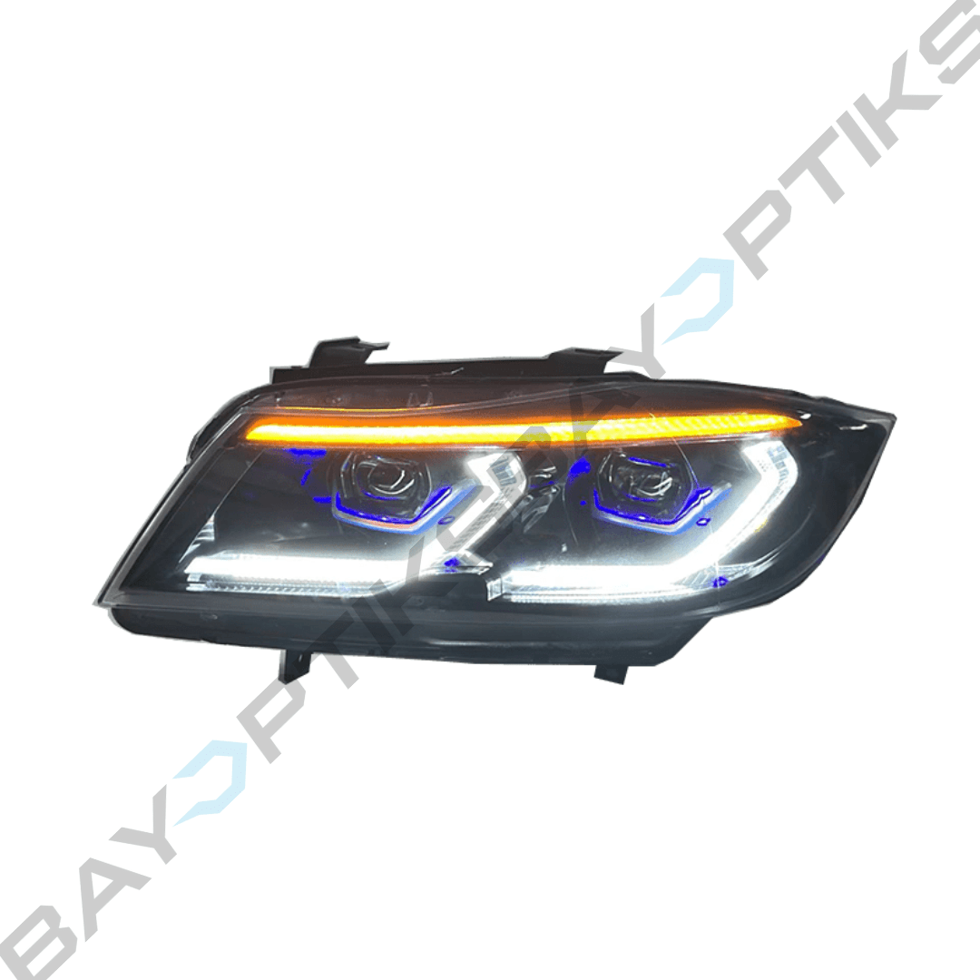 E90 3 Series Sedan Laser Style CSL Yellow/White Sequential LED Headlights Shadowline Version (2005 - 2012)