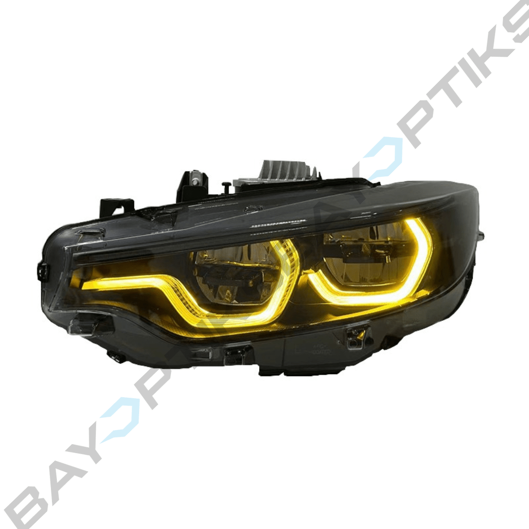 BMW 4 Series F32 M3 F80 M4 F82 Black Shadow Ikon Style Yellow White Red Tri Color LED Headlights 2014-2020